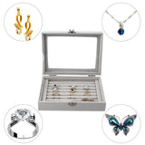 Velvet Jewellery Box 7-Compartment Ring Organizer with Transparent Lid