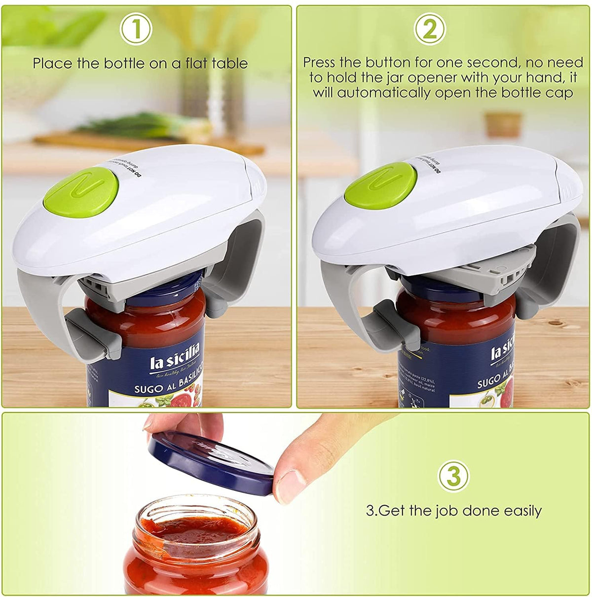 Chulovs Electric Can Opener, Kitchen Helper, Heavy Duty Automatic Can Opener for New Sealed Jars, Hands-Free Can Opener with Less Effort to Open (White)