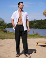 Men's Stretch Beach Yoga Trousers Lightweight Summer Pants – Black 3XL