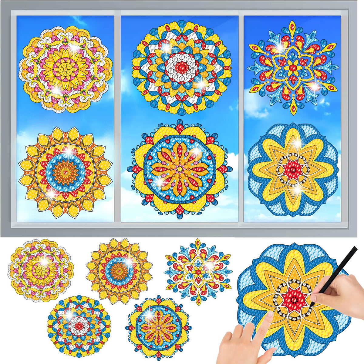 Kit pictură cu diamante mandala stickere de geam prismă curcubeu, set 4 bucăți