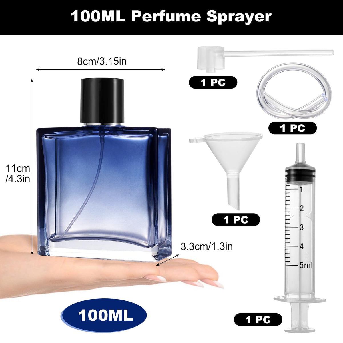 Sticlă goală reîncărcabilă atomizor parfum 100ml din sticlă degradé – Albastru 100ml