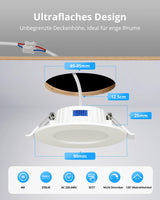 LED Recessed Spotlights 230V 4W Ultra-Flat 25mm 65-85mm Cutout IP44 – Set of 12