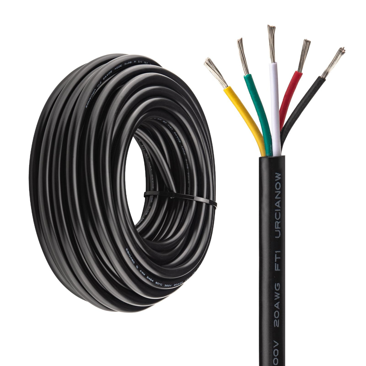 URCIANOW 10 M Cable 5 Core 20AWG 5 Core Cable 5x0.5mm² UL2464 5 Pole Tinned Copper Cable Stranded Wire Low Voltage Extension Black PVC Sheathed for Kitchen Appliances