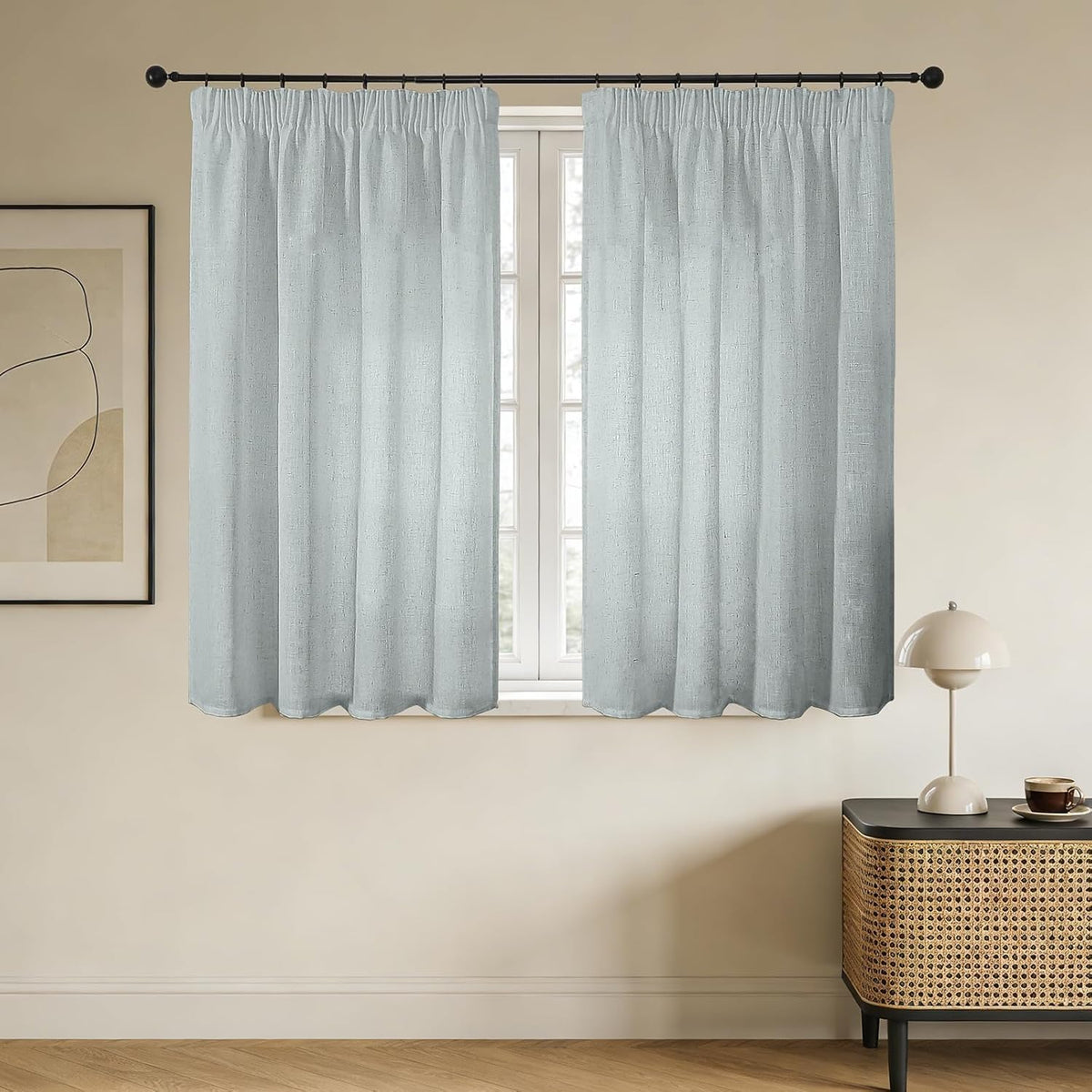 Perdele semitransparente aspect in cu rejansă stil Boho, set 2 bucăți 145 x 140 cm – Gri-Albastru