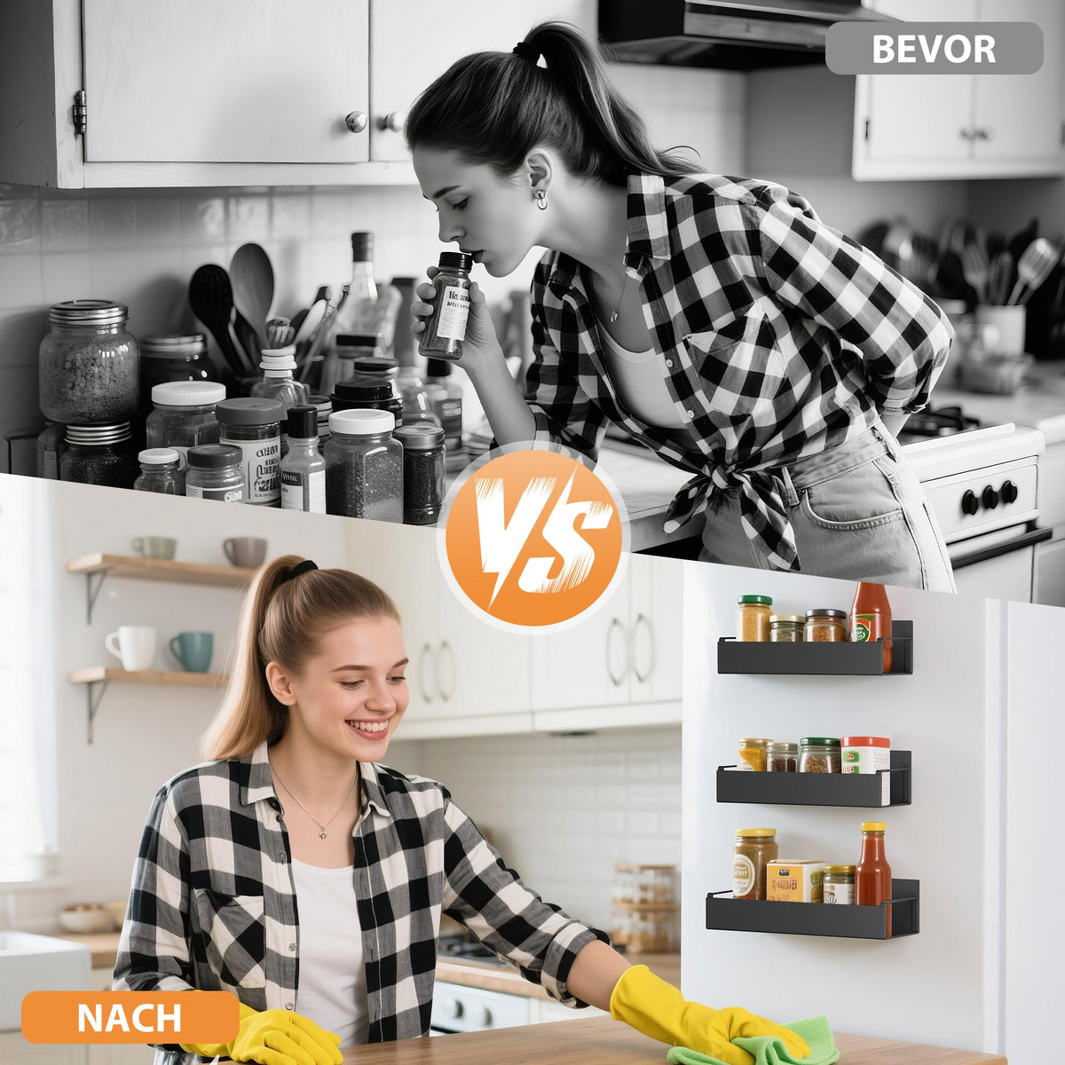 Rafturi magnetice organizatoare pentru frigider cu 6 cârlige, set 6 bucăți – Negru