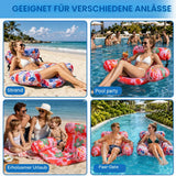 Inflatable Pool Seat Hammock 3-Cushion Adult Floating Lounger 150kg Capacity with Hand Pump – Orange