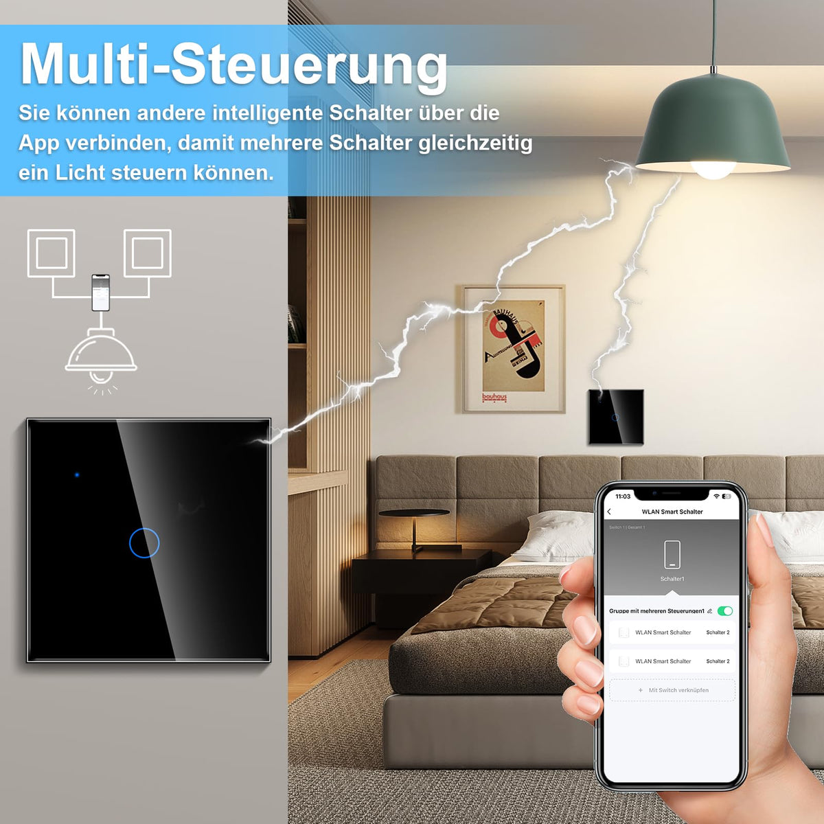 WiFi Flush-Mounted Smart Light Switch 3-Gang Touch Wall Switch Voice Control – White