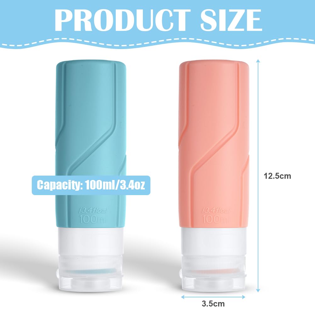 OSDUE 4 Piece Silicone Travel Bottle Set, Travel Bottles for Filling Set Travel Bottles for Shampoo, Lotion, Conditioner, Shower Gel, Travel Shampoo Container BPA-free Practical Travel Bottle Set (100ML)