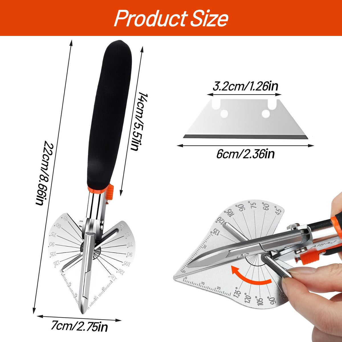Miter shears, angle shears 45 to 135 degrees scissors for cable duct cutter with 10 replacement blades Multifunctional angle scissors for precise cutting