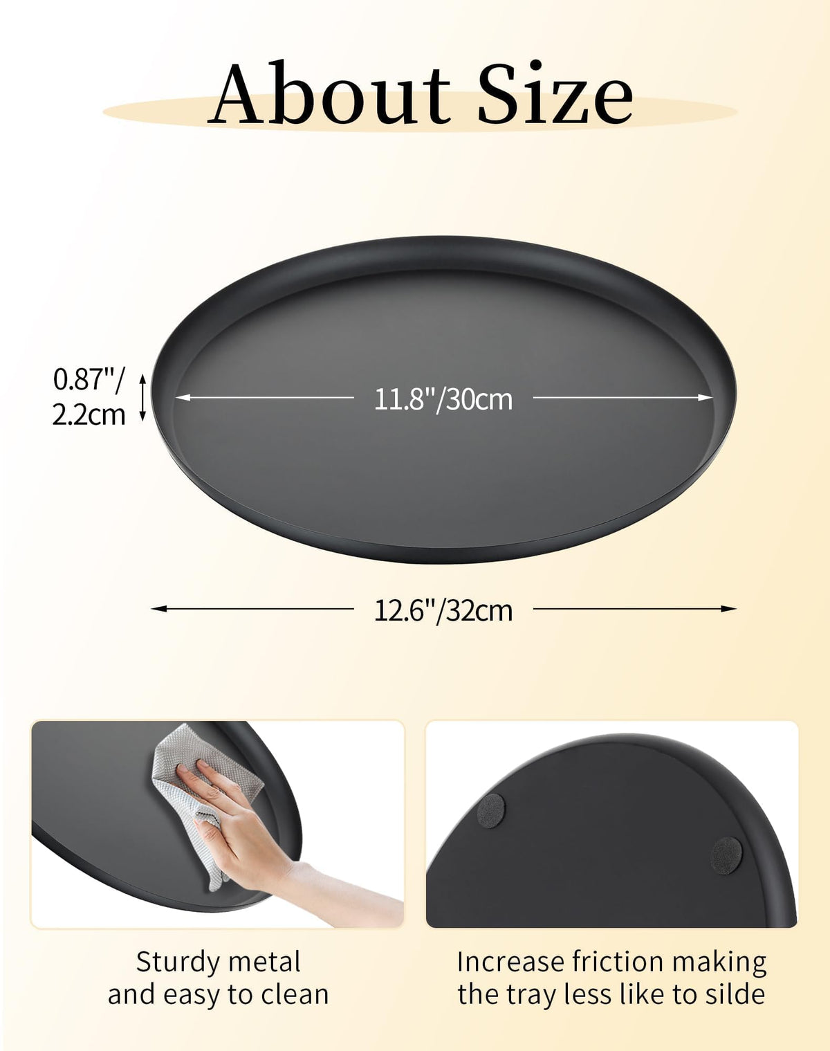 Round Decorative Metal Tray 32cm Serving Candle Table Tray – Black