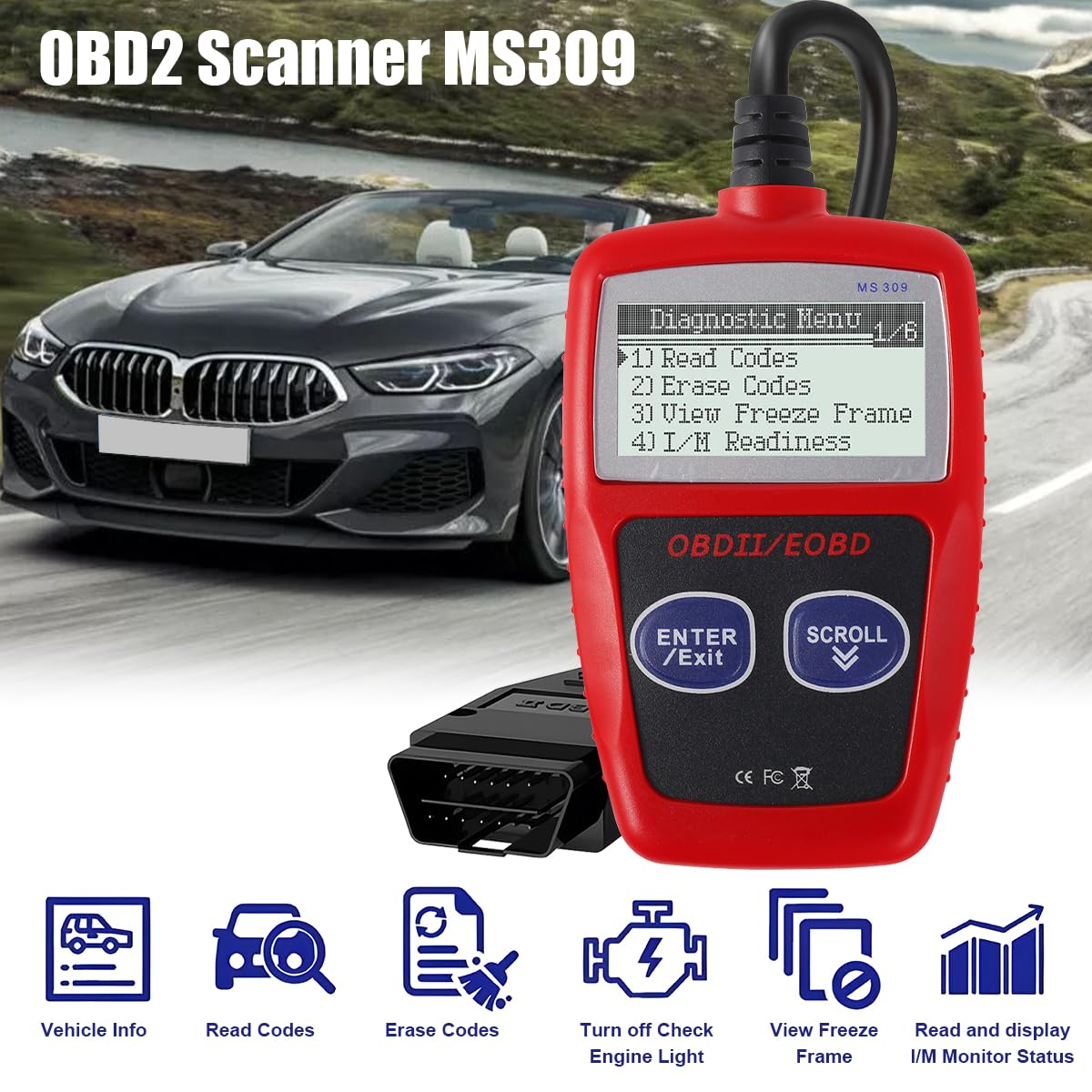 OBD2 Diagnostic Scanner Vehicle Code Reader Full OBDII Functions - OBD2