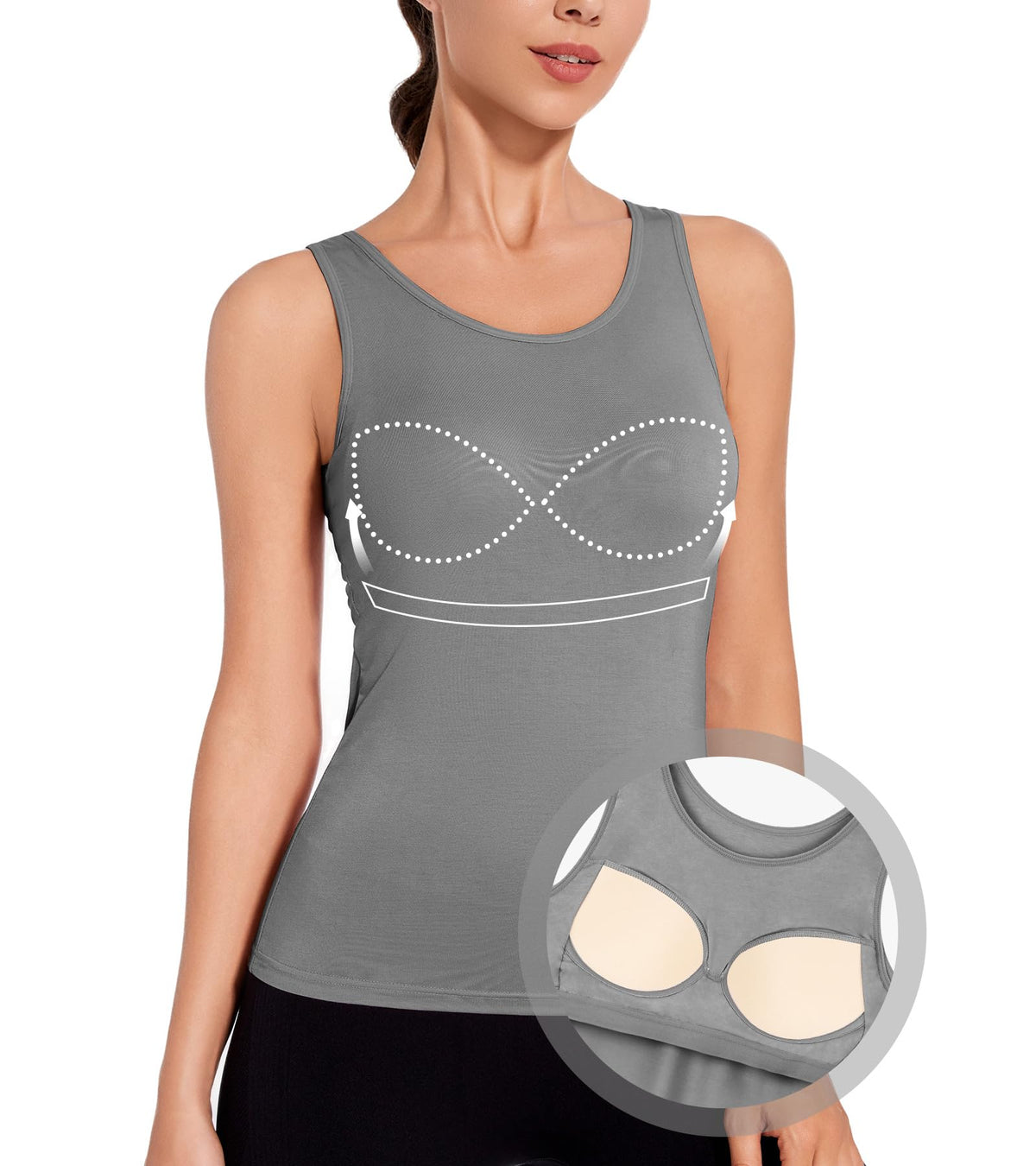 Women's Tank Top with Integrated Bra Wide Straps Built-In Cups - XL