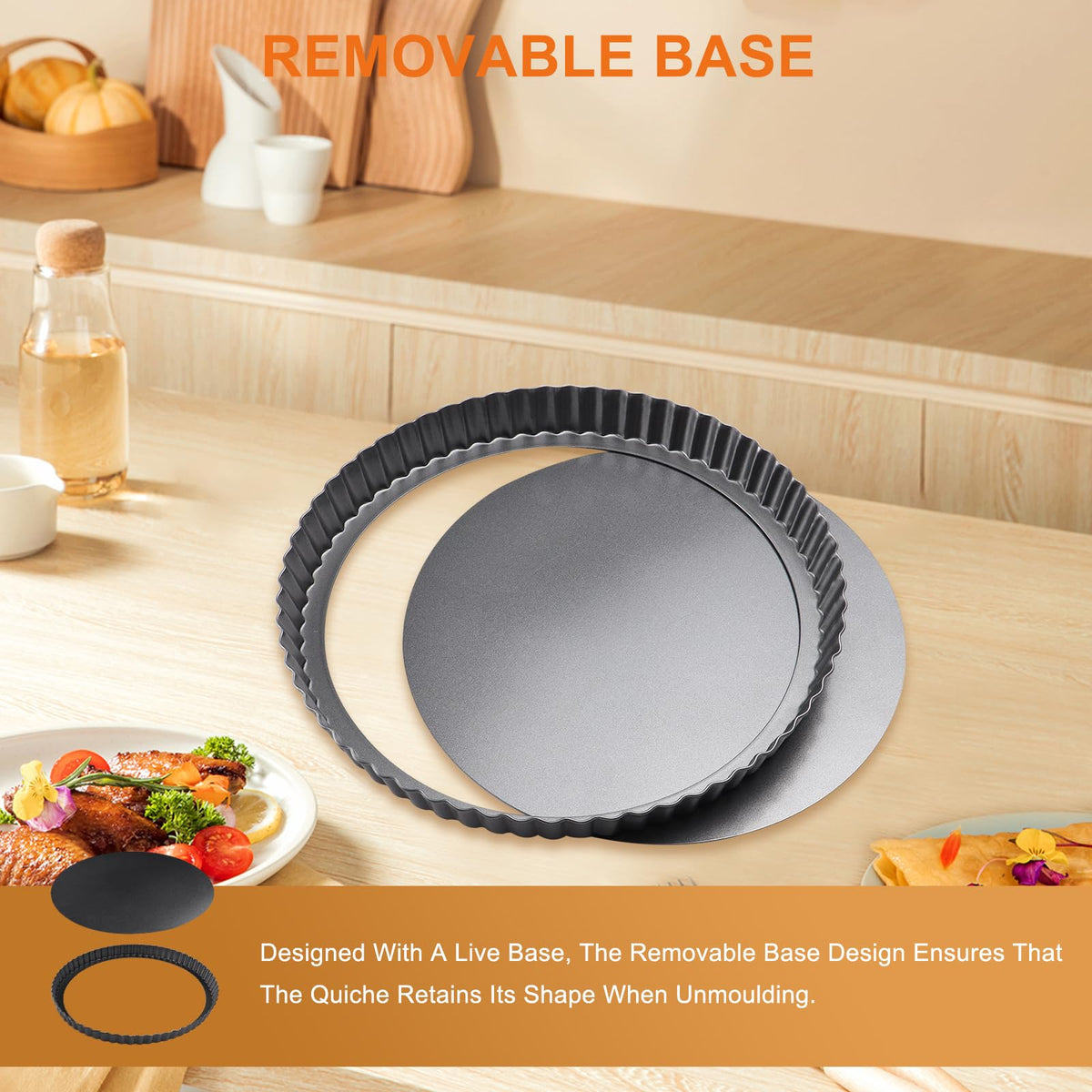 Quiche Pan 20cm Removable Base Non-stick Tart Baking Pan – Black