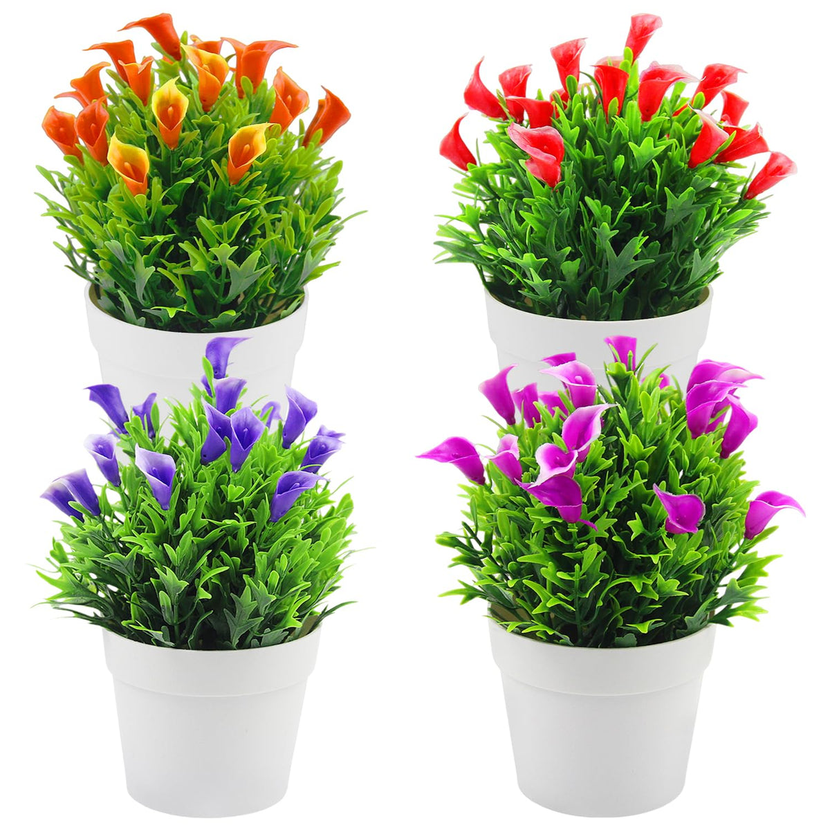 ZIOYA 4 Pieces Artificial Flowers Artificial Calla Lily Flowers Potted Artificial Flowers Artificial Plants for Indoor and Outdoor Cafe Bathroom Living Room Balcony Office Decoration