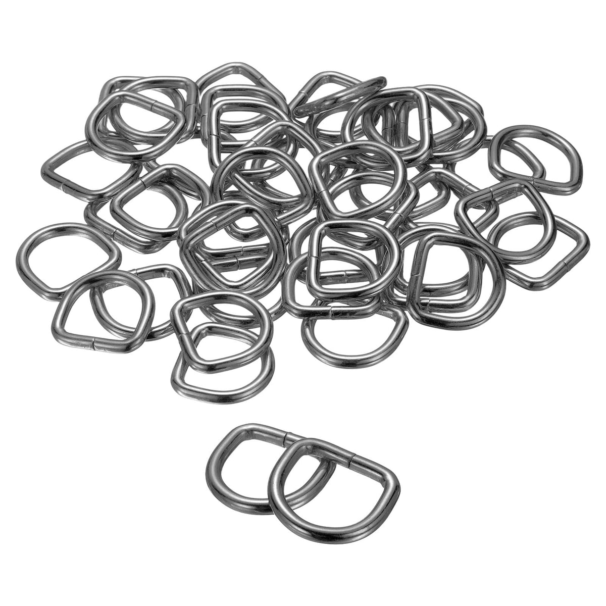 Metal D-Rings 16 x 3mm Stainless Steel Half Rings for Bags Buckles 100pc - Black-Grey