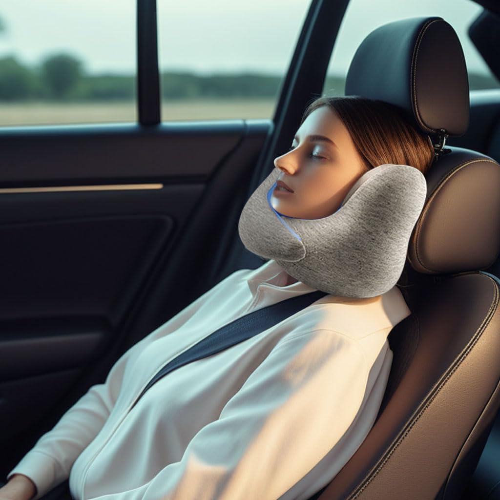 Cervical Travel Pillow Memory Foam Soft Breathable with Storage Bag – With Bag