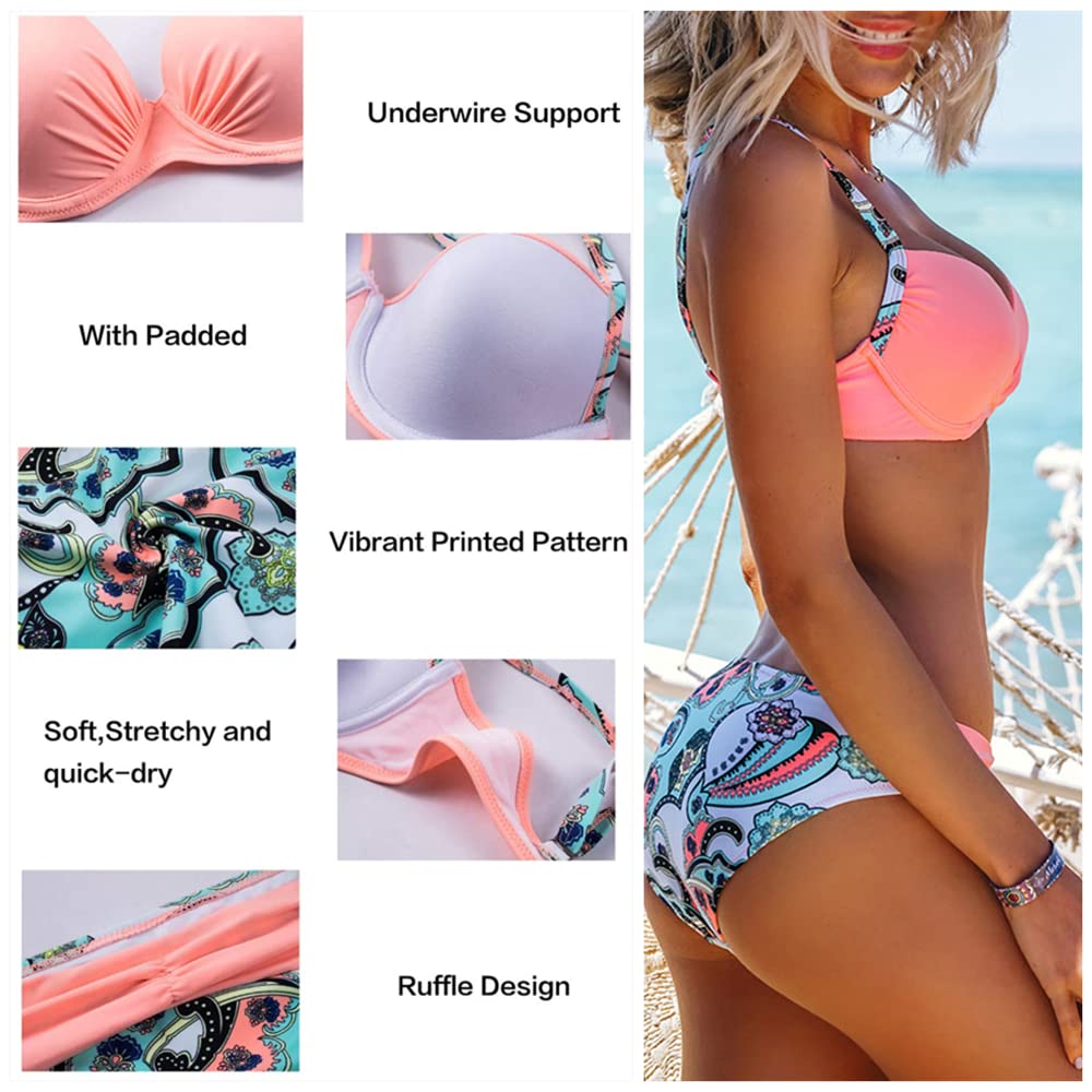 Costum de baie două piese damă Dokotoo sexy push-up – Roz M