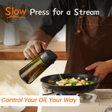TrendPlain - 470ml Oil Spray Bottle - 2-in-1 Oil Dispenser and Oil Sprayer - Oil Spray with Labels - Kitchen Gadgets for Cooking, Salad, and Grilling - with Light-Proof Design - Black & Ash Gray