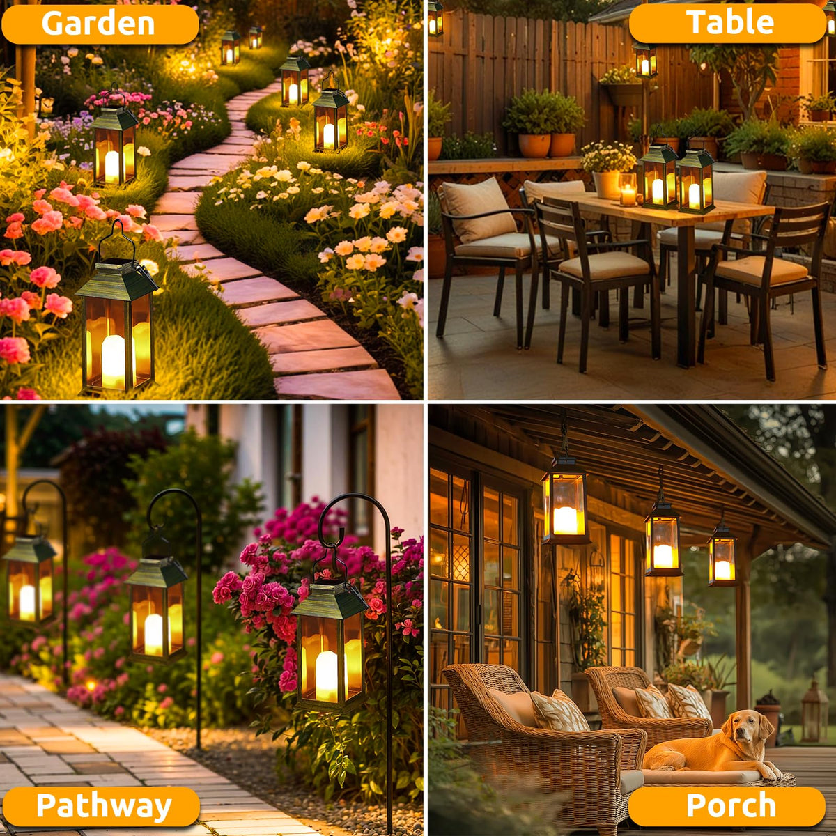 Dekofun Solar Lights, 2-Pack Outdoor Hanging Lanterns, Weatherproof, Flickering Effect – Bronze