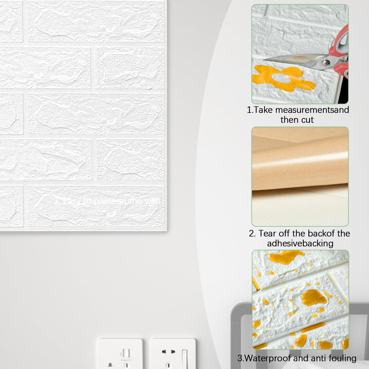 Self-Adhesive 3D Brick Wallpaper Tiles Waterproof – 38x35cm (40pcs)