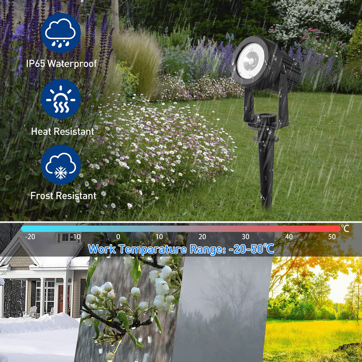 T-SUNUS Solar Garden Light, Garden Spotlight Solar Solar Spotlight for Outdoor Garden Auto On/Off IP65 Waterproof Solar Lamps for Outdoor 2 Brightness Modes Driveway Path Swimming Pool Cold White