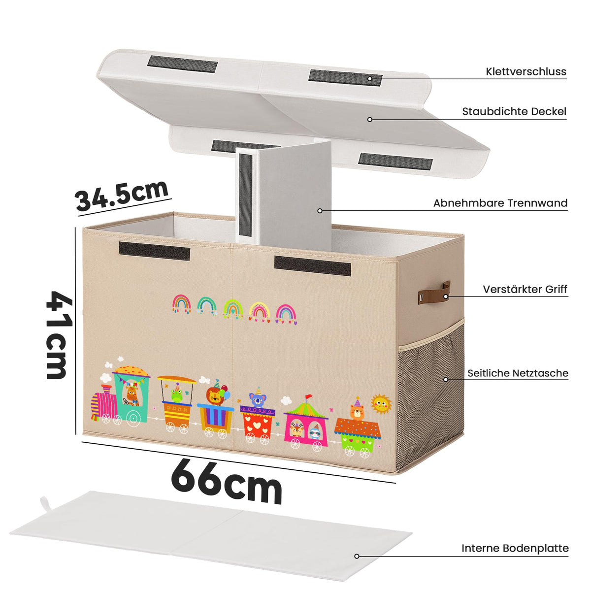 Children’s Foldable Toy Storage Box 80L with Lid 66x33x40cm – Trains