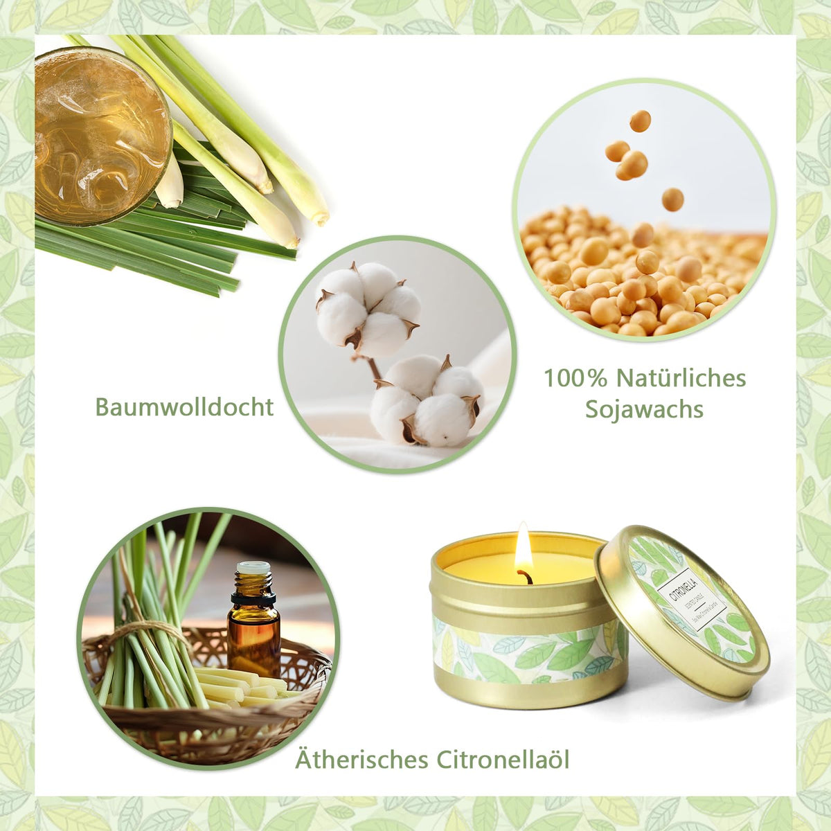 Citronella Outdoor Soy Candles Set of 6 Mosquito-Repellent – Natural