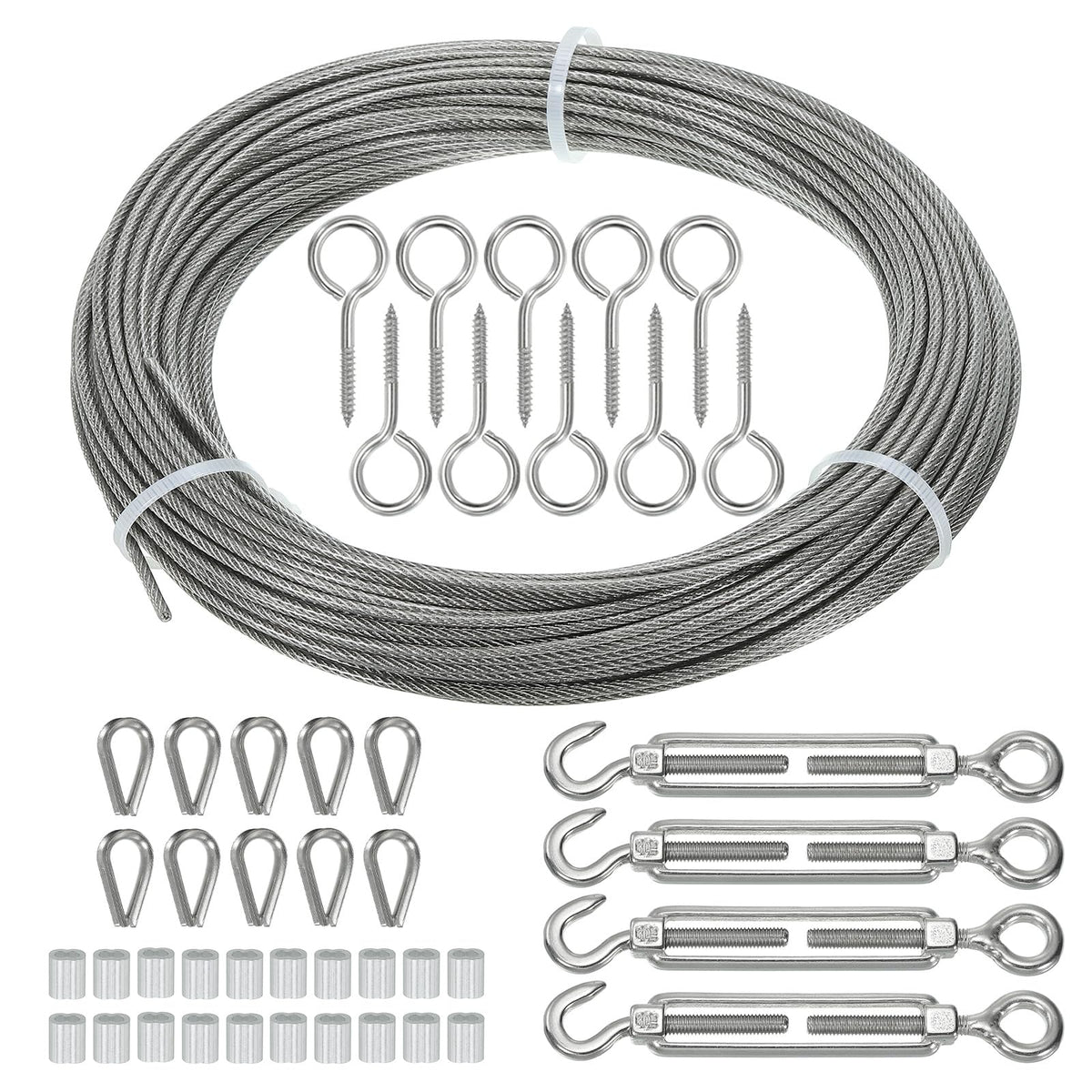 Stainless Steel Cable Set 5/64in with M5 Turnbuckle Hook & Eye – 100ft