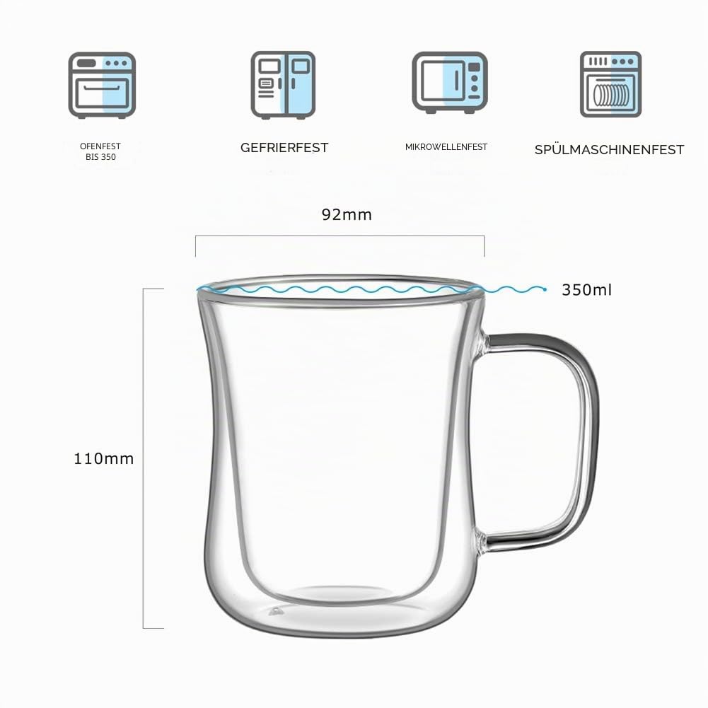 Double-Walled Latte Glasses Borosilicate with Handle - 350ml