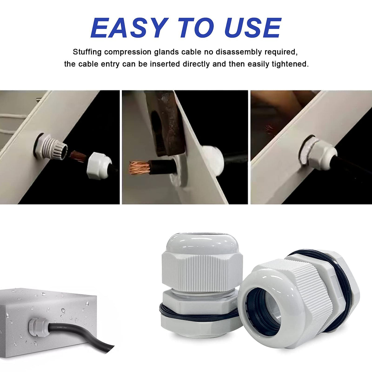 Bolatus M40 x 1.5 IP68 Waterproof Fire Prevention Cable Grommet with Lock Nut for Cable Gland 6pcs