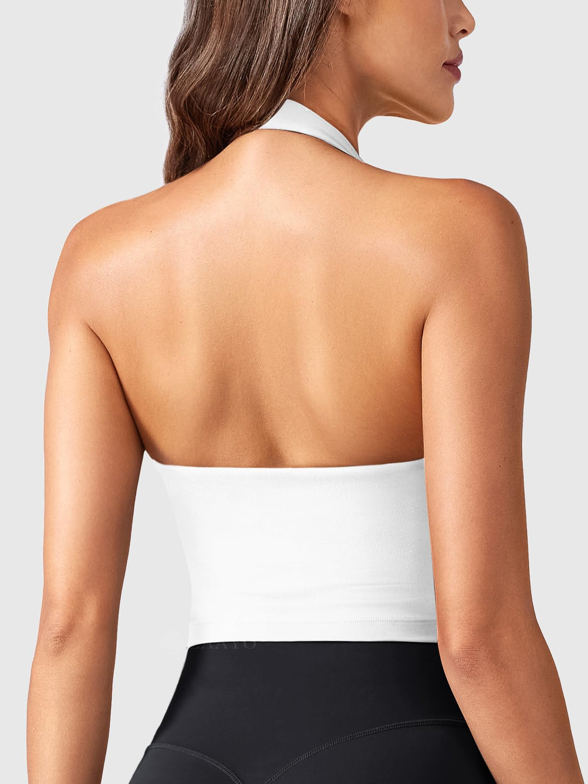 Halter Neck Deep V Padded Crop Top Padded Summer Sleeveless Top – White M
