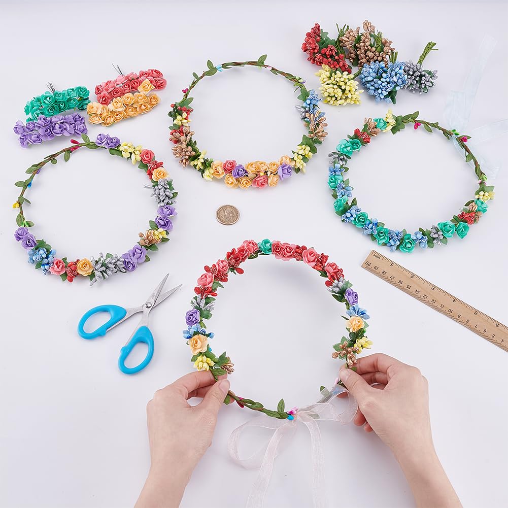 Kit creație 12 coronițe florale și brățări handmade pentru fete – Multicolor