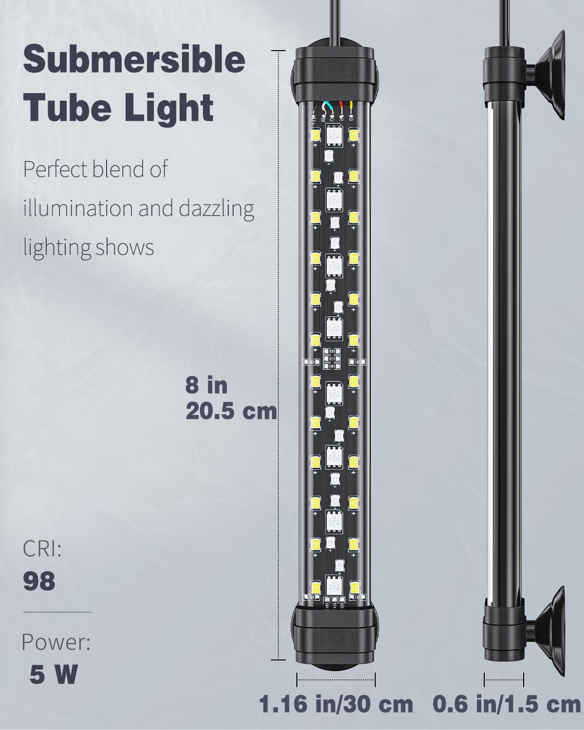 Pawfly 20 cm Aquarium Lighting LED Lighting with full spectrum Brilliant White Blue Red Green Lights LEDs with D/N mode effects Timer and adjustable brightness for freshwater aquariums