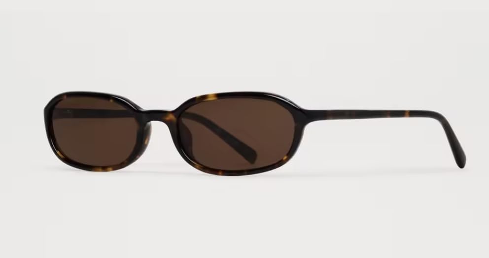 Rectangular Polarised Sunglasses Slim Acetate Frame 90s Unisex – Brown