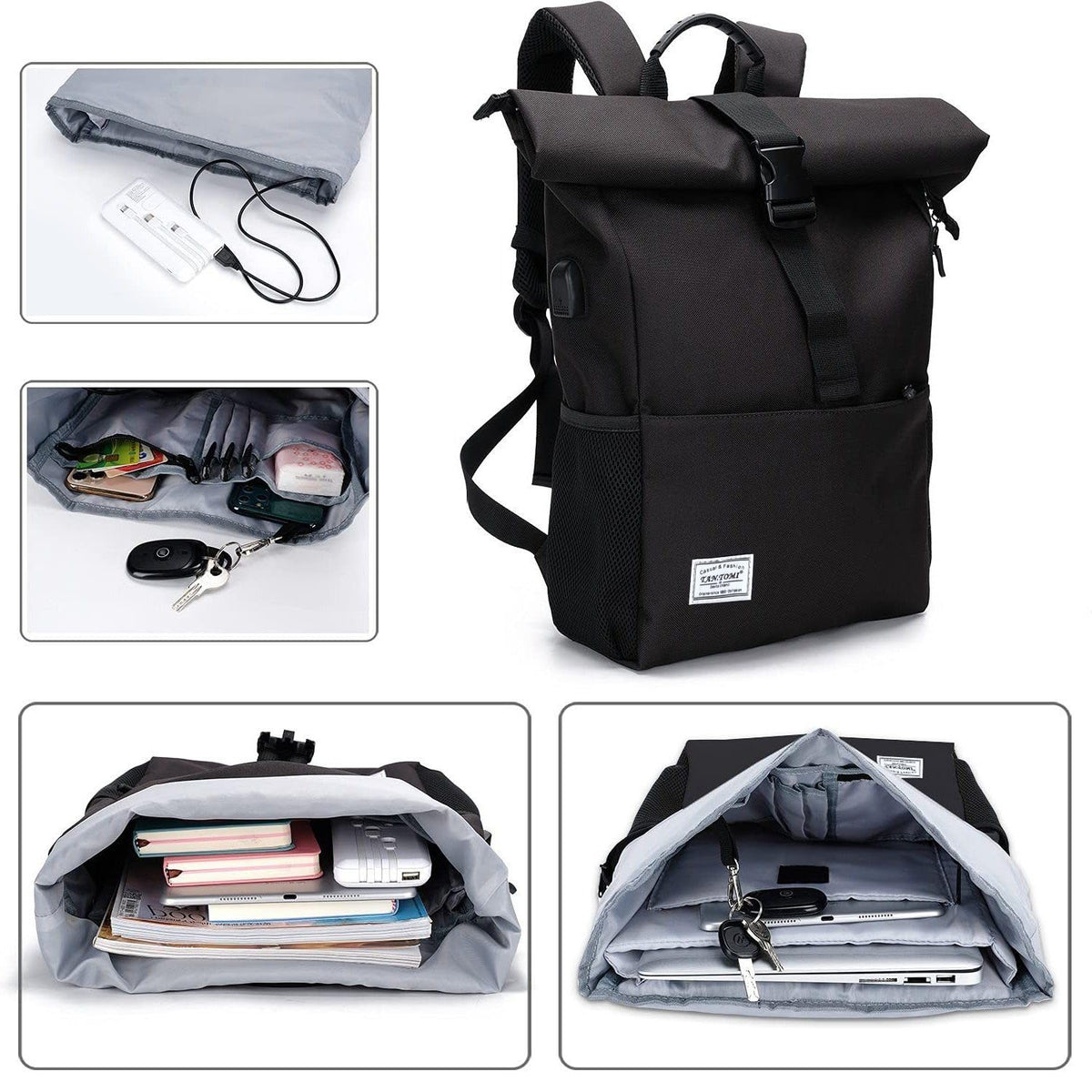 MoFut backpack women large backpack men large school backpack with many compartments with 15.6" laptop compartment, unisex roll top backpack waterproof, casual backpack school leisure university work hiking.