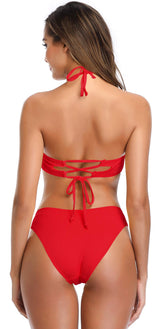 SHEKINI Women's Swimsuits Two Pieces Beach Padded Bikini Bandeau Bikini Top Adjustable Elegant Classic Bikini Women 2 Pieces Beachwear(XL, Red)