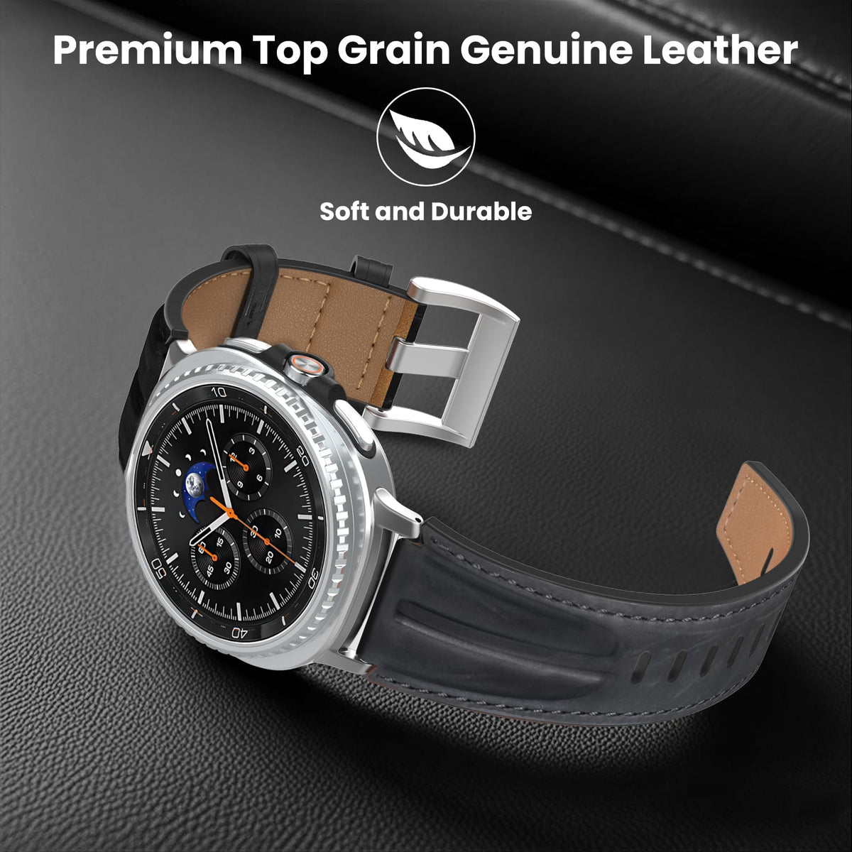 Curea din piele naturală veritabilă cu conectori metalici pentru Samsung Galaxy Watch 40/44/46 mm