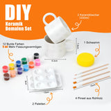 DIY Ceramic Painting Set 2 Mugs 12 Colours 4 Brushes 2 Palettes – 2 Mugs
