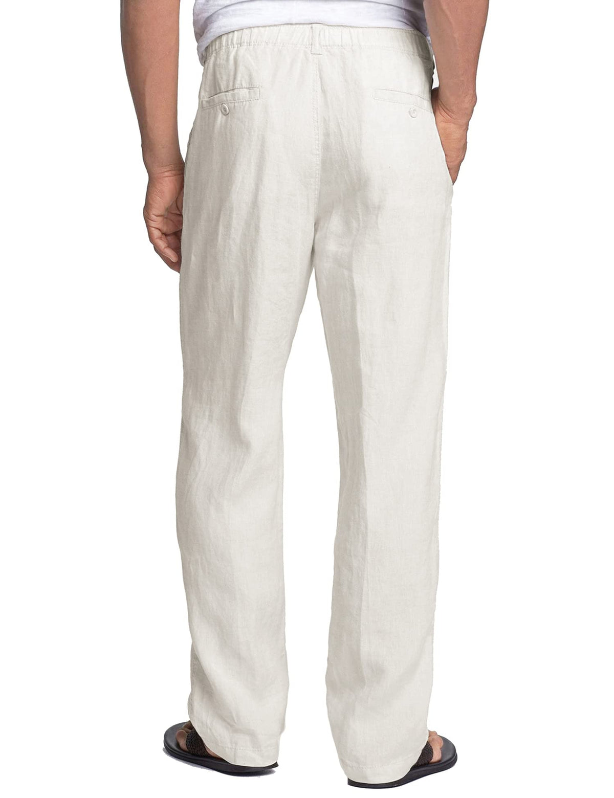 Pantaloni lejeri de in și bumbac pentru bărbați COOFANDY pentru plajă și vară – Alb 2XL