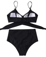 RXRXCOCO Women's Wrap Push Up Bikini Top with Tummy Control High Waist Bikini Set Swimwear Black Size XL
