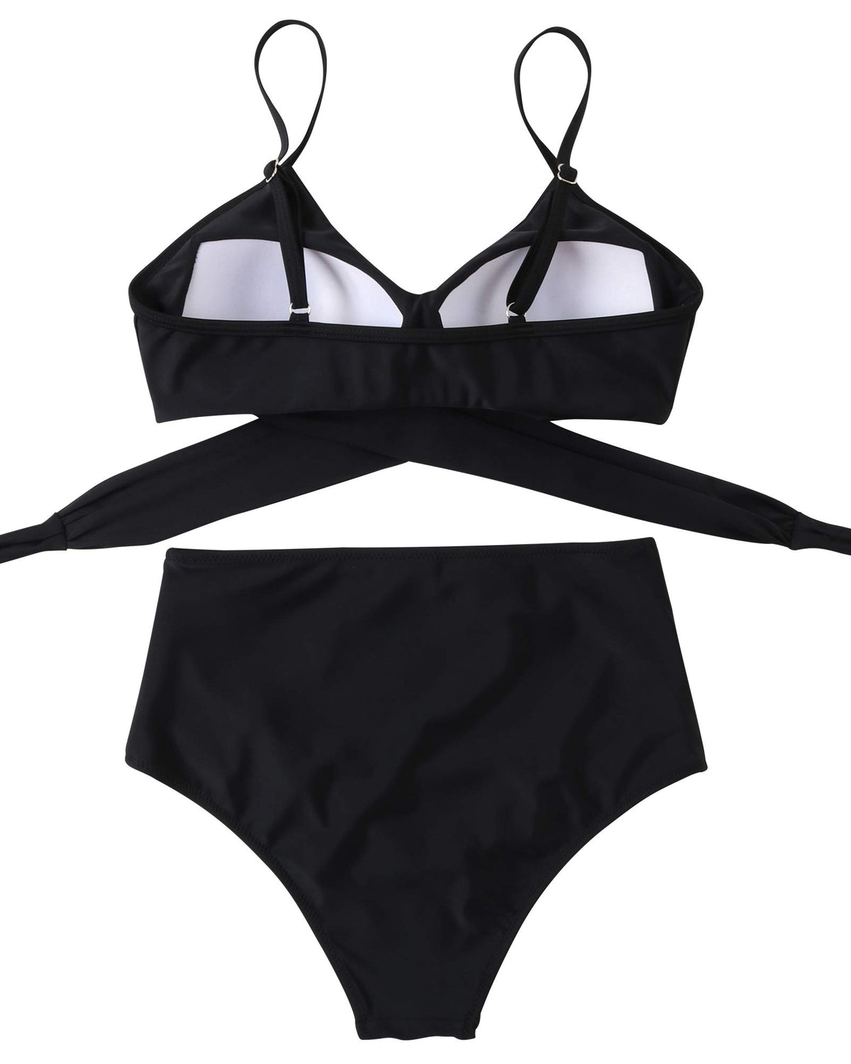 RXRXCOCO Women's Wrap Push Up Bikini Top with Tummy Control High Waist Bikini Set Swimwear Black Size XL
