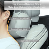 Memory Foam Car Neck Pillow Adjustable Leather Cover for Headrest – Grey
