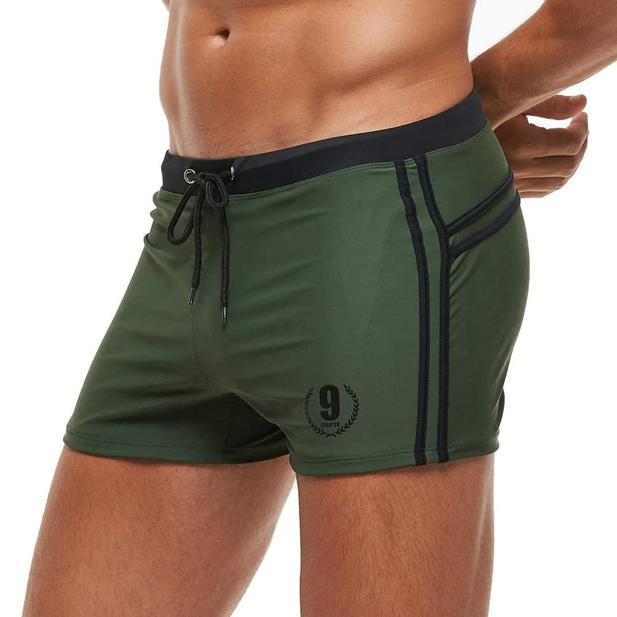 Arcweg Men's Swim Trunks Tight-Fitting Swim Shorts with Drawstring – Olive L