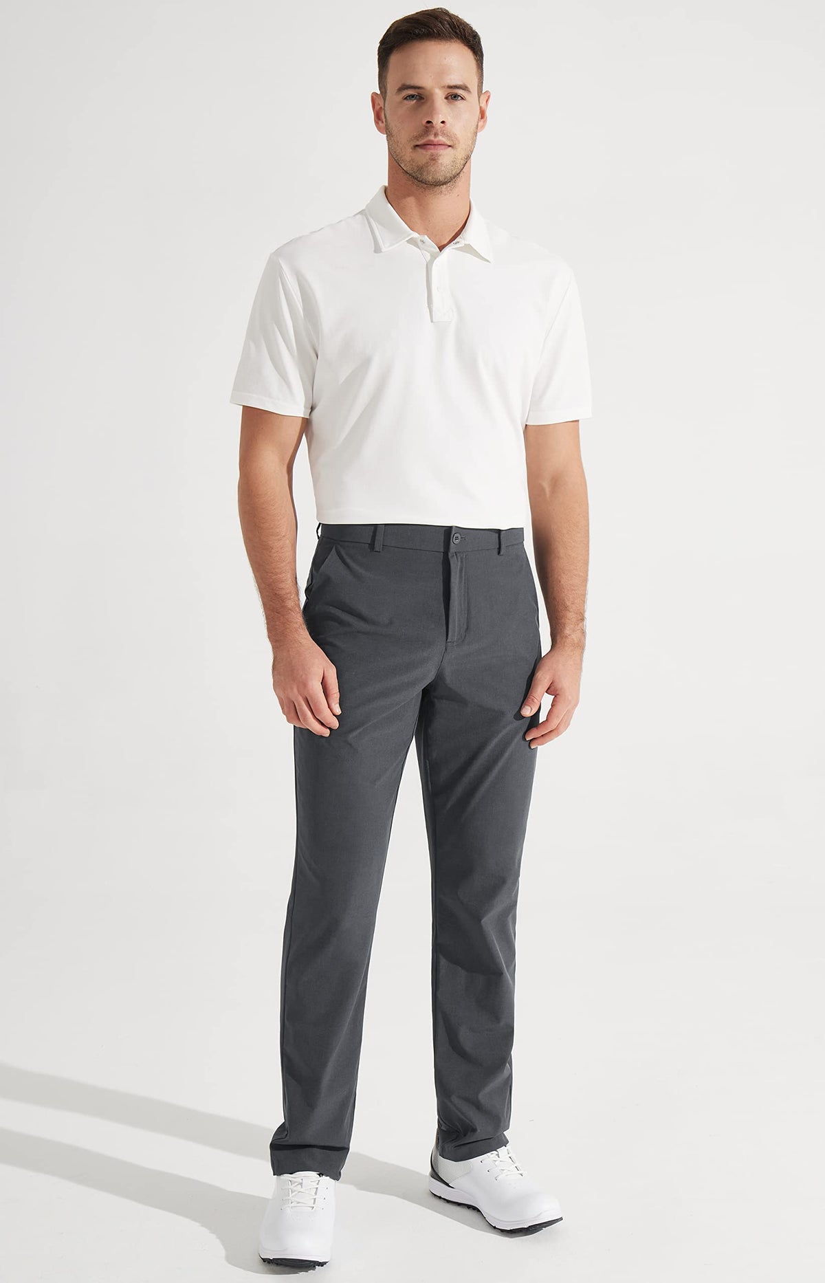 Pantaloni de golf bărbați Slim Fit elastici și lejeri cu buzunare – Gri Fier 34W/32L