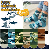 Kids’ Novelty Camouflage Shark Crew Socks 6 Pairs Breathable Soft – Size 28-32