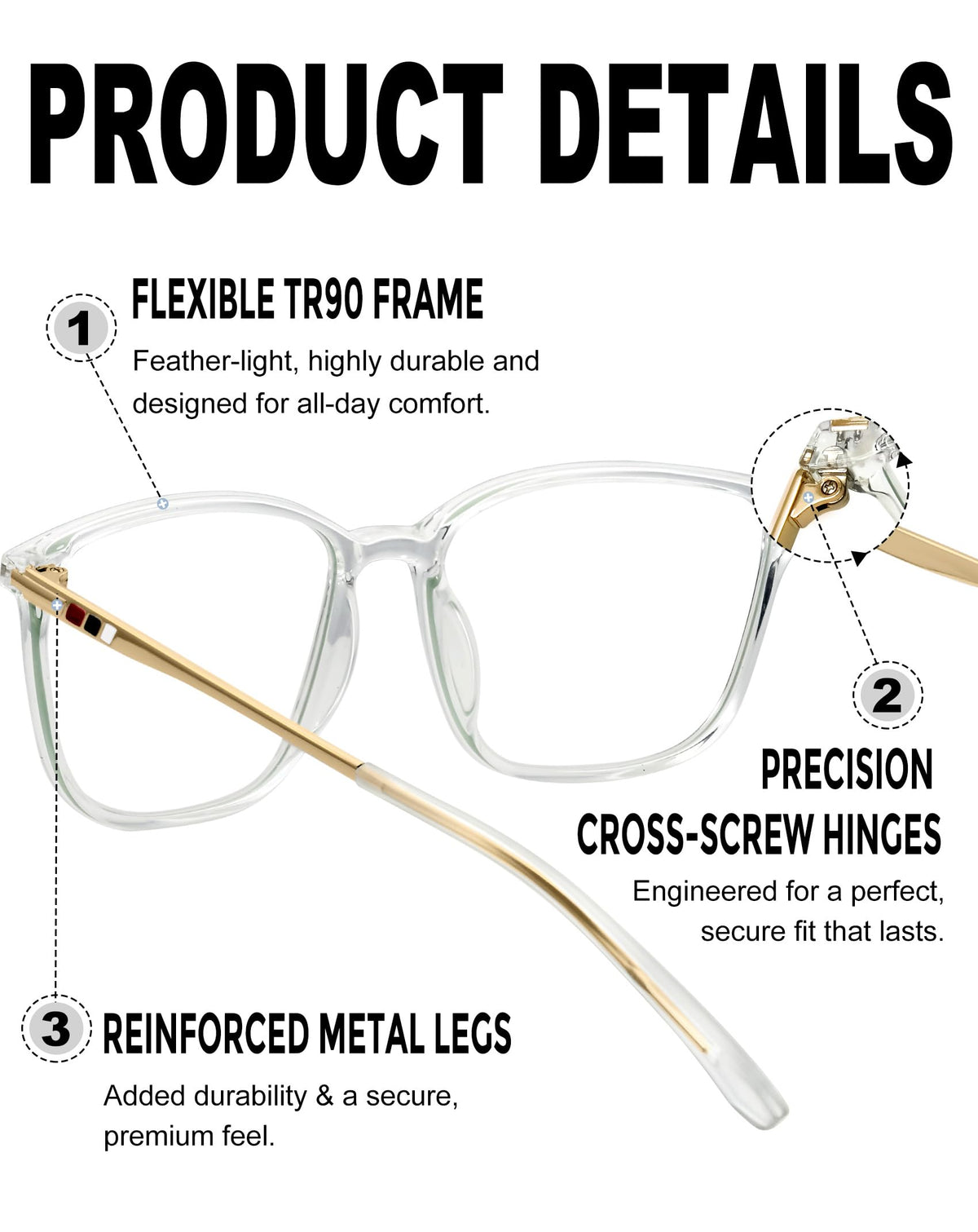 Blue Light Blocking Glasses Anti-Glare Computer Protection - Transparent