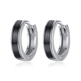925 Sterling Silver Huggie Hoop Earrings 18mm Unisex Small Sleeper - Black