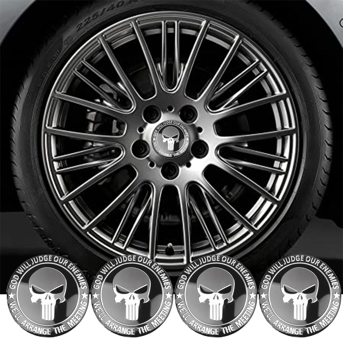 Skull Alloy Wheel Hubcaps 4-Piece Set