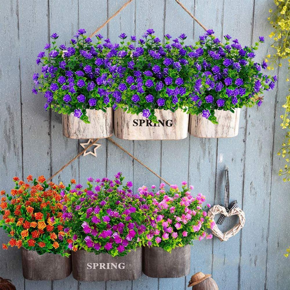 Artificial Eucalyptus Shrubs 8 Bundles UV-Resistant Balcony Plants for Indoor/Outdoor – Purple