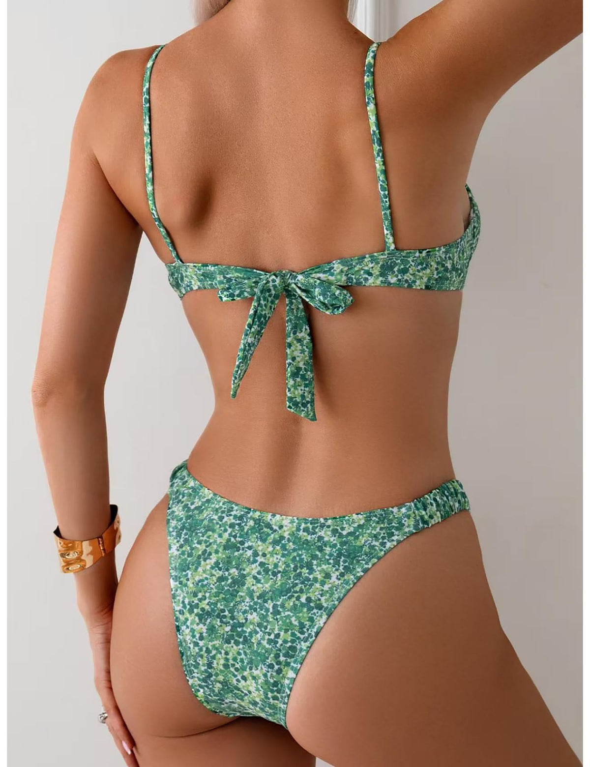 Costum de baie două piese talie înaltă modelatoare push-up – Verde M